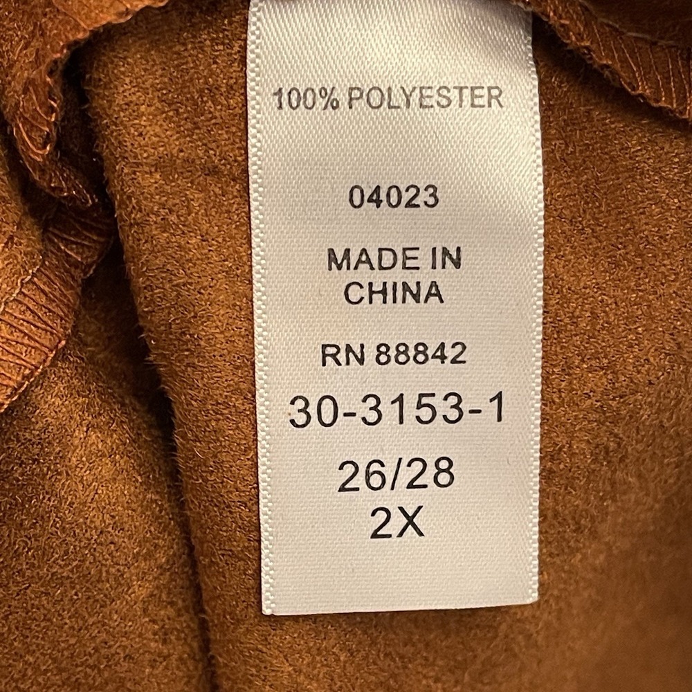 Woman Within Brown Faux Suede Button Up Top Caramel Womens 26 28 Old Money - Picture 6 of 9